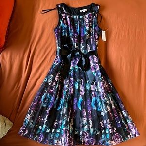 DressBarn- Black Floral A-Line Dress.